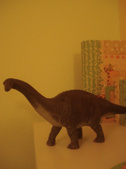 Ja, er liebt Dinos. Und in unserer Wohnung sind sie überall zu finden da er sie überall verteilt;-)